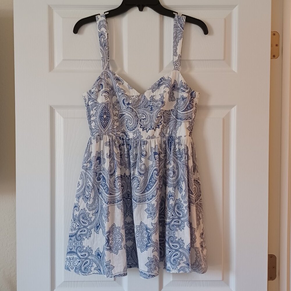 EUC Zara Blue/White Paisley Babydoll Dress Size Large - Picture 3 of 5